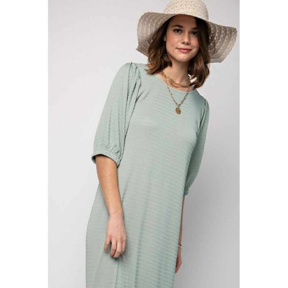 The Chloe Textured Midi Dress in Sage